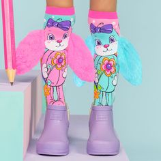 Hippity Hoppity Hop in our adorable Hunny Bunny Socks with soft bunny ears! The pastel socks are super fun to wear for any little one and make for the perfect Easter outfit. One serving of these colourful bunny socks will give you long-lasting energy, a cute look, and funky feet! Perfect for crazy sock day, special occasions, birthdays, and adding fun to your day with every step you take. MADMIA socks are made with high-quality materials and are soft, comfortable and designed to last.  Comes in Pastel Socks, Bunny Socks, Mermaid Socks, Oopsie Daisy, Silly Socks, Flower Socks, Hunny Bunny, Hippity Hoppity, Bunny Basket