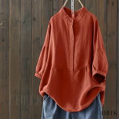 Ebeek - Womens Plus Size Casual Blouse: Half Sleeve Henley Shirt with Mock Neck and Round Neckline