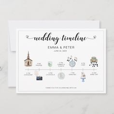 the wedding info sheet is displayed on a white background with black and white lettering, which reads