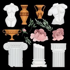 an image of vases and flowers in the shape of women's torsos