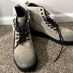 Brand New Never Been Worn Men’s Diesel Boots. Size 12. Comes With Original Box And Tags. Gray Leather Boots For Streetwear, Gray Leather Boots With Cushioned Footbed, Gray Leather Sneakers With Reinforced Toe, Diesel Boots, Diesel Shoes, Black Gray, Shoes Mens, Original Box, Men's Shoes