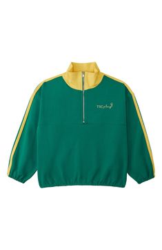 Inspired by the iconic Masters Golf Tournament, this half-zip pullover is made from stretchy, boldly colored organic cotton to keep kids comfy in sporty style. Half-zip closure 96% organic cotton, 4% elastane Machine wash, line dry Made in Portugal Green Half-zip Cotton Sweatshirt, Green Half-zip Sweatshirt For Streetwear, Green Casual Sweatshirt With Zipper Closure, Green Casual Zipper Sweatshirt, Green Casual Sweatshirt With Zipper, Casual Green Zipper Sweatshirt, Green Zipper Sweatshirt For Streetwear, Green Cotton Track Jacket, Green Cotton Sporty Track Jacket