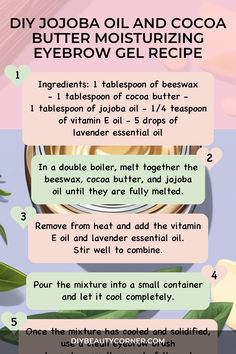 DIY Jojoba Oil and Cocoa Butter Moisturizing Eyebrow Gel Recipe Brow Gel Diy, Eyebrow Oil, Brow Routine, Homemade Beauty, Natural Eyebrows, Eyebrow Shaping