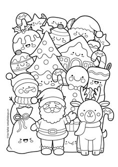 christmas coloring pages for kids with santa claus and other cartoon characters in black and white