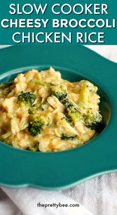 this slow cooker cheesy broccoli chicken rice is an easy and delicious meal