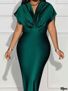 Bjux - Stunning Short Sleeve V Neck Maxi Evening Gown Dinner Dress Classy Evening, Plain Material Gown Styles, Gown Styles For Materials, Lycra Dress Styles, Dinner Dress Classy Elegant, Velvet Dresses For Women, Plus Size Business Attire, Materials Gown Style, Bubu Gown