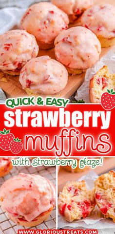 strawberry muffins on a cooling rack with text overlay