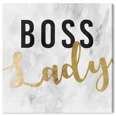 the words boss lady in gold foil on a white marble background canvas wall art print