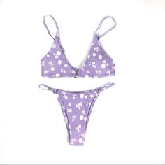 Zaful Womens 2 Piece Bikini Size 4 Lavender Purple White Flowers Lavender Swimwear For Spring Pool Time, Lavender Triangle Top Swimwear For Summer, Summer Lavender Swimwear For Swimming, Purple Triangle Top Swimwear With Floral Print, Summer Lavender Swimwear For The Beach, Lavender Summer Swimwear For The Beach, Lavender Summer Swimwear For Beach, Purple Floral Print Swimwear For Summer, Lavender Swimwear For Sunbathing