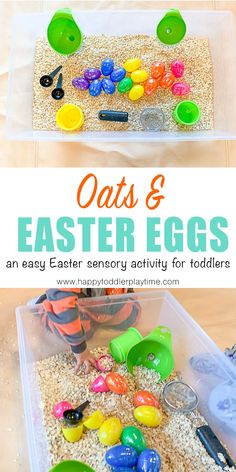 an easy easter activity for toddlers to make oats and eggs in the sand