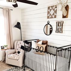 a baby crib in the corner of a room