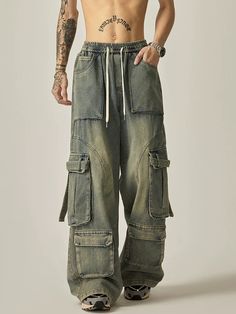 Expertly crafted with a washed denim fabric, these oversized cargo pants offer both style and functionality. The oversized fit provides comfort and versatility, while the cargo pockets add extra storage space. Perfect for everyday wear, these pants are a must-have for any fashion-forward individual. ■size(cm) Length Hips Hem M 106 108 62 L 108 112 64 XL 110 116 66 ■model 174cm 61kg L Wide Denim Pants, Overalls Men, Workwear Jeans, Denim Cargo Pants, Denim Cargo, Jean Pockets, Y2k Outfits, Washed Denim, African Clothing