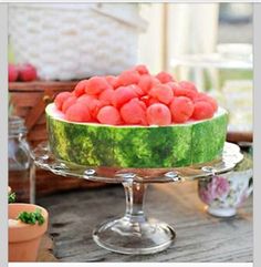 watermelon in a bowl on a table with other pictures and words below it