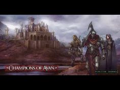 two knights are standing in front of a castle with the words champions of avan on it