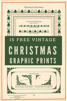 an old fashioned christmas card with the words, 15 free vintage christmas graphic prints on it