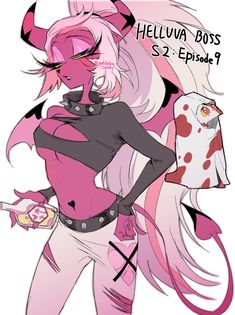 an anime character with pink hair and horns