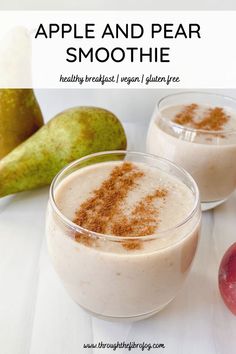 This apple and pear smoothie is a flavourful healthy breakfast or snack idea, bursting with apples, pear, oats and a touch of maple syrup. A vegan, gluten free (using certified oats) and low histamine recipe. Smoothie Recipes With Pears, Quick Oats Smoothie, Apple Pear Smoothie, Smoothie Apple Recipes, Healthy Pear Recipes Clean Eating, Pear Protein Smoothie, Apple And Pear Smoothie, Healthy Pear Breakfast, Low Histamine Smoothie Recipes