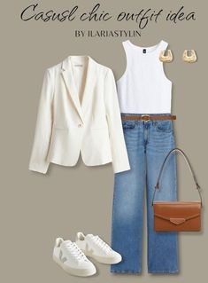 How To Style White Blazer, White Blazer With Jeans, White Blazer Outfit Casual, Spring Jeans Outfit, Outfit Vaqueros, White Blazer Outfit, Classic Chic Outfits, White Blazer Outfits, White Blazers