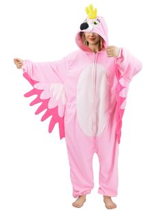 a person in a pink animal costume with wings and a crown on it's head