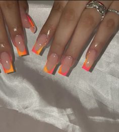 Summer Nails Square, Jamaica Nails, Orange Nail Designs, Acrylic Toe Nails, Drip Nails, Colored Acrylic Nails, Girly Acrylic Nails, French Tip Acrylic Nails, Work Nails