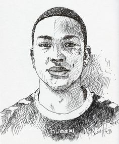 a black and white drawing of a man's face