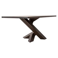 a wooden table with an x design on the top and bottom, against a white background