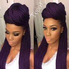 Purple Senegalese Twists! Asymmetrical Hairstyles, Hair Afro, Updo Styles, Funky Hairstyles, Natural Styles