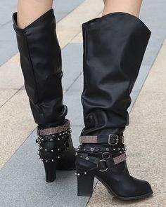 Size: 37,38,39,40,41,42,43;Type:BootsMaterial:PUPattern Type:Contrast PaneledDecoration:Rhinestone,StuddedOccasion:DailyToe:Round ToeHeel Height:High HeelPackage Include:1*Boots Rhinestone Knee-high Boots For Winter Parties, Fall Heeled Boots With Rhinestones For Night Out, Winter Party Knee-high Boots With Rhinestones, Fall Party Knee-high Boots With Buckle Closure, Party Boots With Rivets And Round Toe, Party Knee-high Boots With Buckle Closure And Round Toe, Winter Embellished Boots With Round Toe, Winter Party Heeled Boots With Buckle Closure, Winter Embellished Round Toe Boots