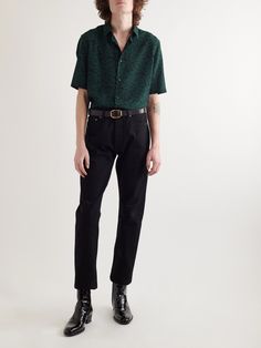 Looking for something to instantly elevate your trusty black jeans or trousers? SAINT LAURENT's printed shirt is it. Made in Italy, it's cut from lustrous silk and has a relaxed collar. Wear it with at least two top buttons undone and a pair of sleek boots. Butch Outfits, Enby Style, Queer Clothes, Sleek Boots, Masc Fashion, Androgynous Outfits, Gender Fluid Fashion, Masc Outfits, Pants Outfit Men