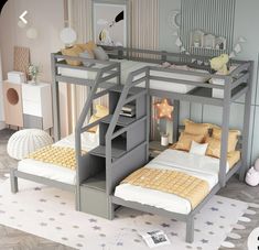 a bunk bed with two sets of beds underneath it