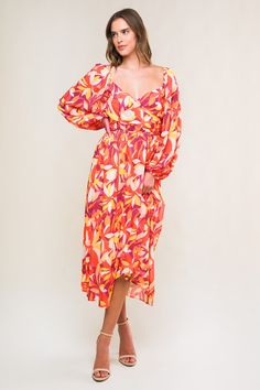 A printed woven midi dress featuring surplice neckline, long sleeve, full skirt and smocked back bodice Details: Self : 100% PolyesterLining : 100% Polyester Size & Fit - Model is 5`8" And Wearing Size Small- Measurements Taken From Size Small- Approx. Length: 49 1/2" Brunch Maxi Dress With Gathered Long Sleeves, Brunch Long Sleeve Maxi Dress With Gathered Sleeves, Ruched Long Sleeve Midi Dress For Day Out, Long Sleeve Ruched Midi Dress For Day Out, Spring V-neck Midi Dress With Smocked Back, V-neck Midi Dress With Smocked Back For Spring, Spring Dress With Gathered Sleeves And Surplice Neckline, V-neck Midi Dress With Elastic Sleeves For Brunch, Long Sleeve Dresses With Smocked Back For Day Out