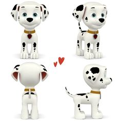 four different poses of a dalmatian dog