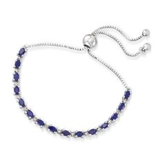 Ross-Simons - 4.50ct t. w. Sapphire Bolo Bracelet, Diamond Accents in Silver. An RS exclusive. This pretty bolo bracelet is sure to become your new favorite piece. Here, 4.50 ct. t. w. oval sapphires sit in four-prong settings of sterling silver on a box chain decorated with diamond accents. Adjusts to fit most wrists. Sapphire bolo bracelet. Sapphire birthstones are the perfect gift for September birthdays. Adjustable Fine Jewelry Tennis Bracelet, Adjustable Oval Fine Jewelry Bracelet, Adjustable Oval Jubilee Bracelet, Sapphire Birthstone, September Birthday, Bolo Bracelet, Bracelet Diamond, Box Chain, Prong Setting