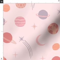 a pink background with planets and stars