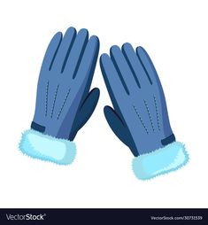 two blue gloves with fur on them