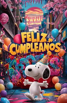 a poster for the movie feliz cumpleanos with a cartoon character