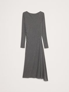 This asymmetric midi dress is cut in our signature wool-blend jersey, selected for its lightweight warmth and buttery handfeel.  Here, we employ extra-length in the sleeves for a ruched effect and a paneled construction to increase the sweep of its skirt and achieve a handkerchief-style hem.  Fit & flare.  Boat neck.  Pull-on design.  Fully lined.  Fit & flare.  Long sleeves.  Midi length.  Model: Size S, 5'10" (178cm). Handkerchief Style, Chunky Knitwear, Formal Shirts For Men, Newborn Dresses, Sweaters And Jeans, Party Tops, Long Sleeve Pyjamas, Set Outfit, Newborn Outfits