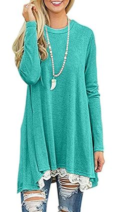 PRICES MAY VARY. Long Sleeve Tunic Blouses Is Made Of 65% Cotton + 35% Polyester,Soft & Breathable,Can Wearing On All Seasons Especially Fall And Winter Fashion & Chic Long Blouses For Leggings,Casual Long Sleeve Tops,Loose Dressy Tunic Blouse,Cute Swing Loose T-Shirt Dress For Women,Ladies,Juniors And Teen Girls Lace Spling Hem On Front,A Line Midi Dresses Above The Knee Length,Basic Long Sleeve Flare Tunic Tops,Loose Fit Comfy Shirt,Plus Size Tunic Tops For Women,Long Tops To Wear With Legging Tunic Dress With Leggings, Loose Tunic, Fall Blouse, Shirts For Leggings, Blouse Casual, Tops Blouse, Long Sleeve Tops Casual, Long Shirt Dress, Women Blouses