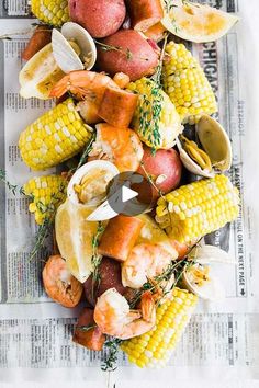 corn on the cob with shrimp and potatoes