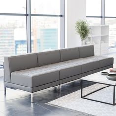 Hercules Imagination Series 4 Piece Gray Leathersoft Waiting Room Lounge Set - Reception Bench By Flash Furniture | Sofas | Modishstore Reception Bench, Modular Lounge, Modular Chair, Reception Sofa, Modern Reception, Modular Lounges, Reception Seating, Reception Chair, Reception Area