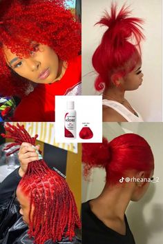 Red Hair Natural Hairstyles, Red Hair Dye Ideas Black Women, Red On Natural Hair, Bright Red Hair Black Women, Red Dyed Hair Black Women, Red Dyed Locs, Red Hair Natural Black Women, Natural Red Hairstyles, Cute Red Hairstyles