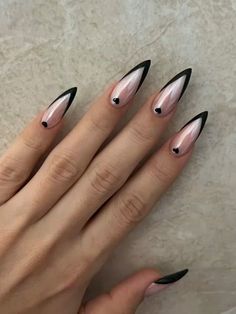 Nails With Black French Tips, Black Chrome Nails, Nails With Black, Black French Nails, Black Stiletto Nails, Black French Tips, Black Acrylic Nails, Goth Nails