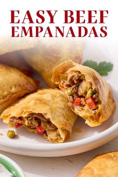 an easy beef empanada recipe on a white plate with the title overlay