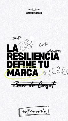 the back cover of a book with black and white writing on it, which reads la resilicia deine tu marca