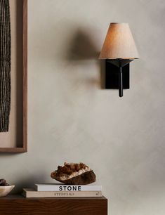 a lamp and some books on a table