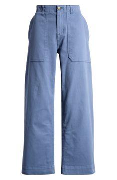 Move stylishly in these casual-cool utility pants crafted from durable twill. Zip fly with button closure Side-seam pockets 82% cotton, 16% viscose, 2% spandex Machine wash, tumble dry Imported Denim Blue Cropped Pants With Side Pockets, Cropped Denim Blue Pants With Side Pockets, Cotton Cargo Jeans With Pockets For Workwear, Cotton Workwear Cargo Jeans, Utility Pants In Chino Cotton Twill With Pockets, Casual Washed Blue Cargo Pants With Patch Pockets, Utility Chino Cotton Twill Pants With Pockets, Washed Blue Cropped Leg Pants With Pockets, Relaxed Fit Chino Cotton Twill Pants With Cargo Pockets