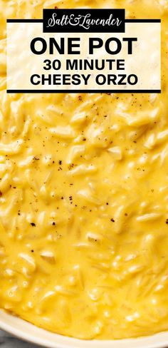 closeup of a bowl of orzo with text overlay that reads one pot 30 minute cheesy orzo Orzo Meals, Creamy Orzo Recipes, Orzo Dinner Recipes, Cheesy Orzo, Orzo Risotto, Orzo Pasta Recipes, Orzo Dishes, Orzo Recipe, Pasta Side