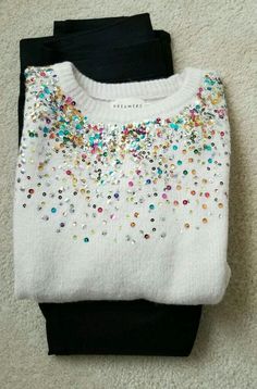 Bedazzled Sweatshirt, Festive Sweaters, Desain Merek, Winter Holiday Outfits, Glitter Sweater, Diy Vetement, Sequin Sweater, Dressed To The Nines