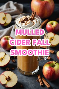 A photo of a  Mulled Cider Fall Smoothie which is a type of fall smoothie Fall Inspired Smoothies, Apple Cider Smoothie, Fall Smoothies, Mulled Cider, Healthy Food Recipes Clean Eating, Fall Breakfast, Spiced Apples, Autumn Flavors