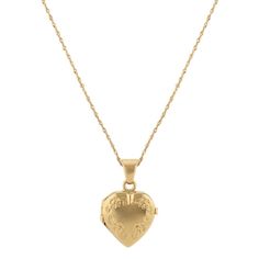 Vintage Engraved Heart Locket in 14k Yellow Gold (18 in) | Shane Co. Gold Heart Cut Locket Necklace For Keepsake, Gold Heart Pendant Locket Necklace Stamped 14k, Elegant Yellow Gold Heart Pendant Locket Necklace, Engraved Yellow Gold Heart Necklace For Wedding, Classic Heart Shaped 14k Gold Locket Necklace, Classic 14k Gold Heart Locket Necklace, Heirloom Yellow Gold Locket Necklace With Hallmark, Heart-shaped 14k Yellow Gold Locket Necklace, Heart Shaped 14k Yellow Gold Locket Necklace